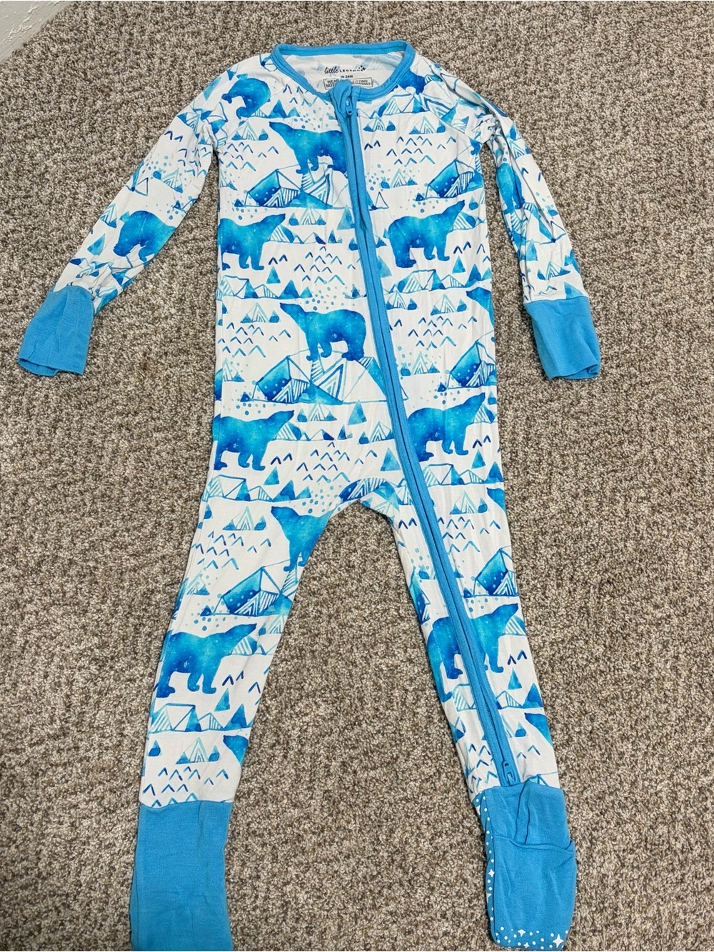 Little Legends Blue Polar Bear Print Kids Footed One-Piece Pajama